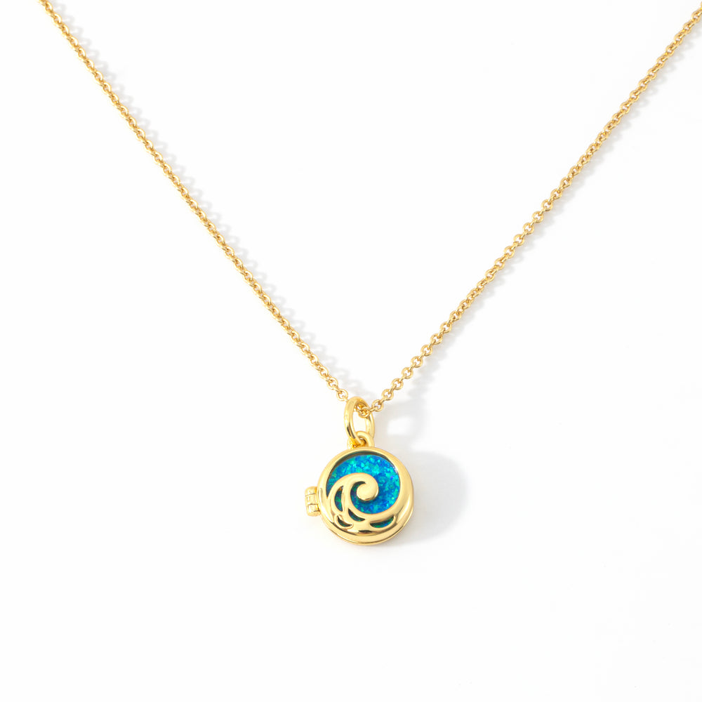 Opal Ocean Wave Locket Necklace - Gold / 16" + 2"