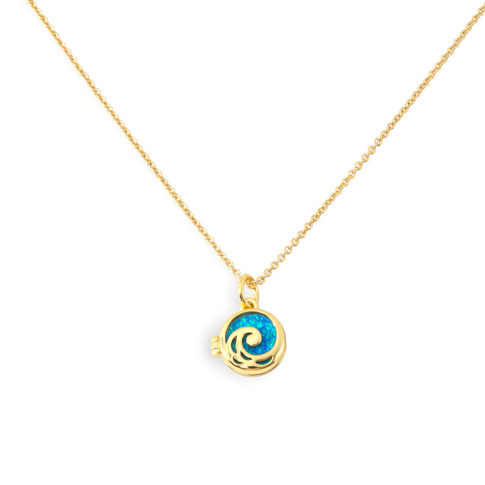 Opal Ocean Wave Locket Necklace - Gold / 16" + 2"