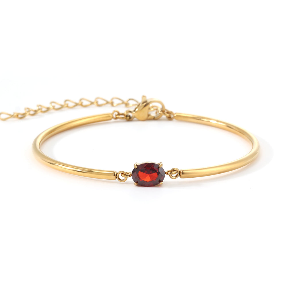 Oval Birthstone Cuff Bracelet - Gold / January Garnet / 6" + 2"