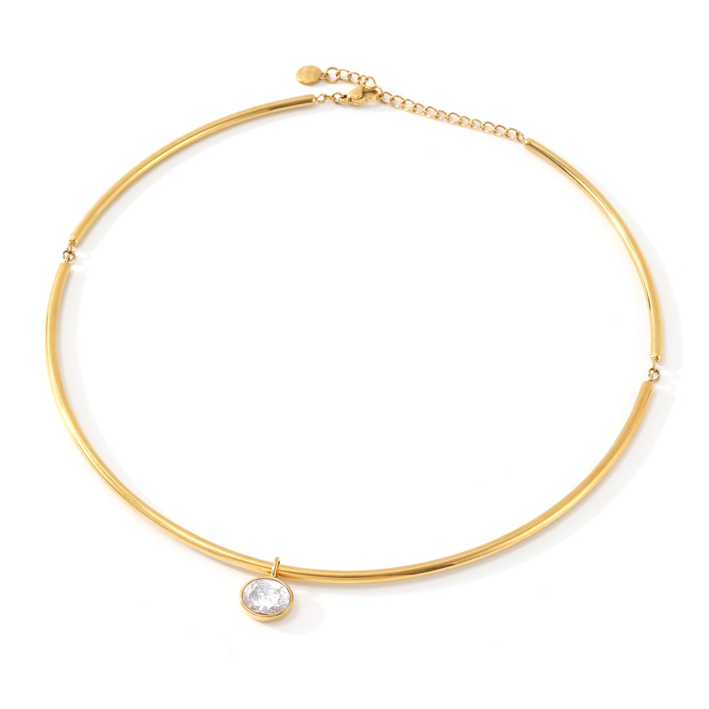 Oval Gemstone Collar Necklace - Gold / 17"–19" Adjustable