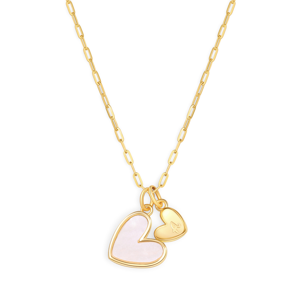 Initial Heart Necklace - Mother of Pearl on Paperclip Chain / 925 Sterling / X