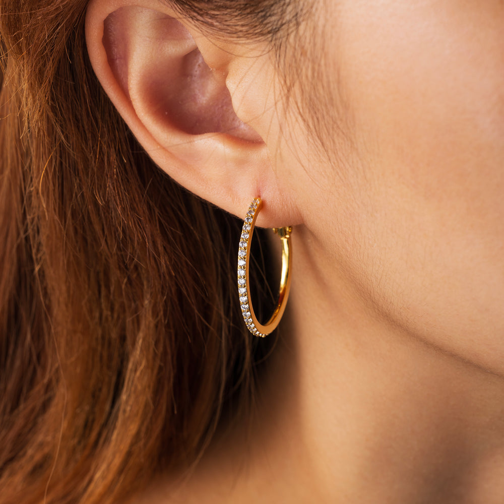 Pave Hoop Earrings - Gold