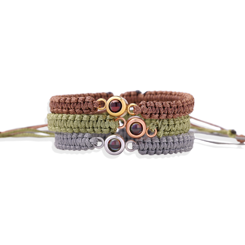 Personalized Braided Photo Bracelet - Black / Black