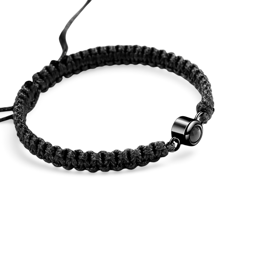 Personalized Braided Photo Bracelet - Black / Black