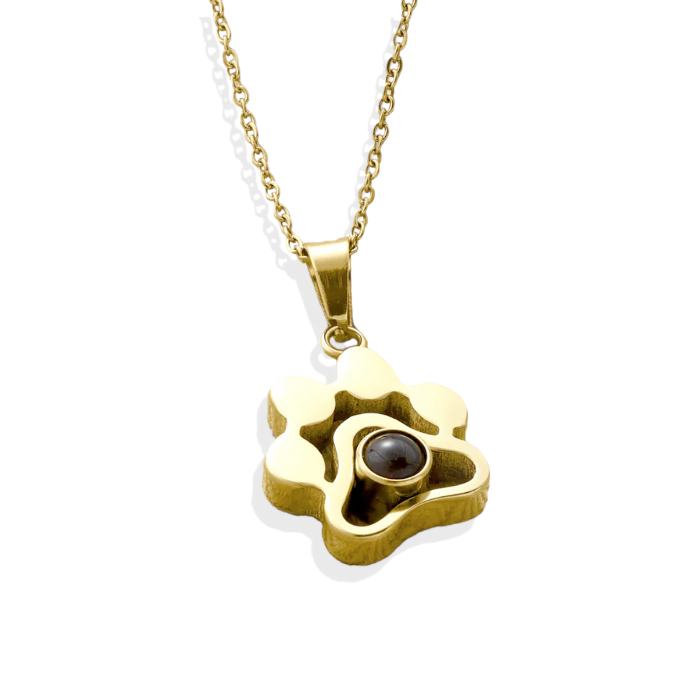 Collar con foto de pata de mascota  - Chapado en oro de 18 quilates.