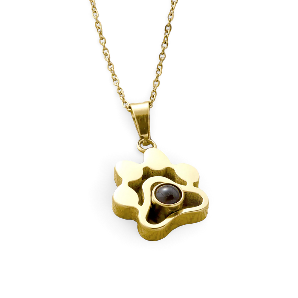 Collar con foto de pata de mascota  - Chapado en oro de 18 quilates.