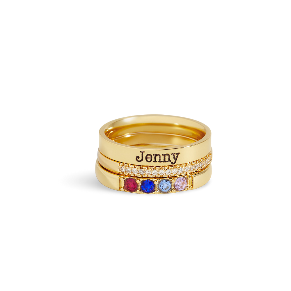 Personalized Name Birthstones Stacking Rings - Gold / 5