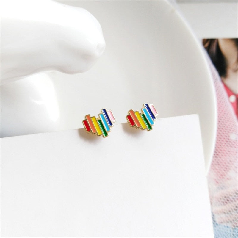 Pixel Heart Rainbow Stud Earrings - Default Title
