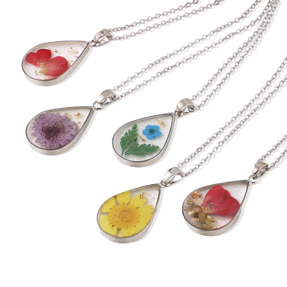 Pressed Birth Flower Droplet Necklace - January