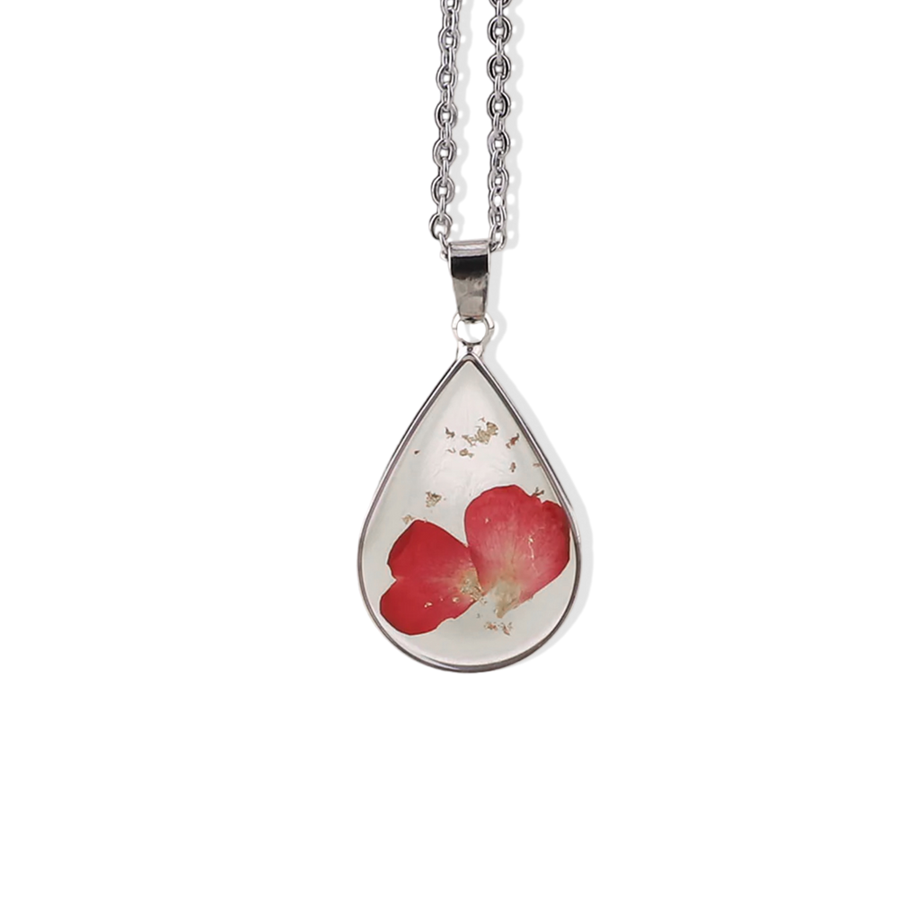 Pressed Birth Flower Droplet Necklace - January
