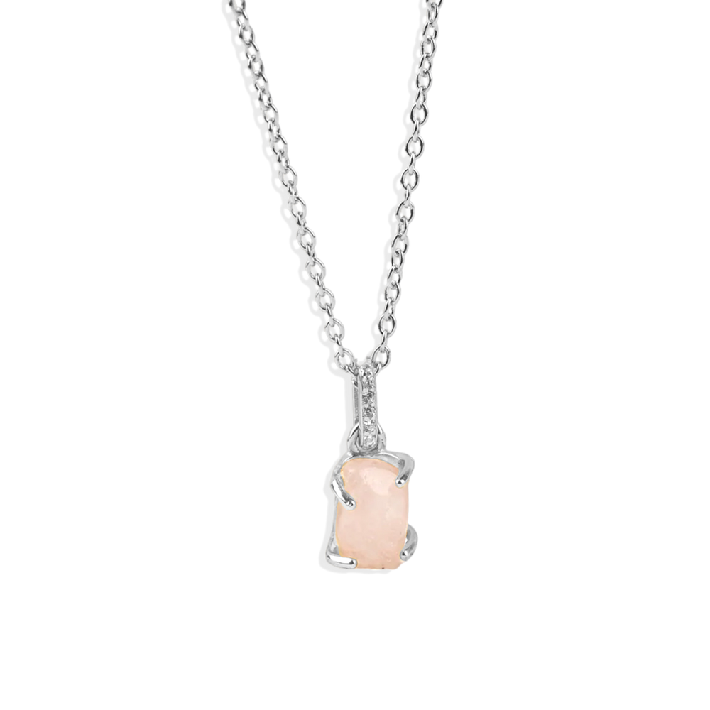 Raw Moonstone Pave Link Pendant Necklace - 925 Sterling Silver