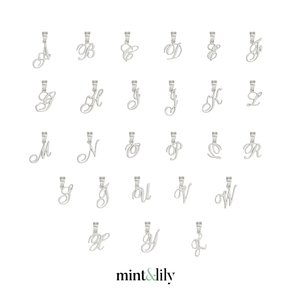 Romantic Initial Charm Pendant - Silver / A