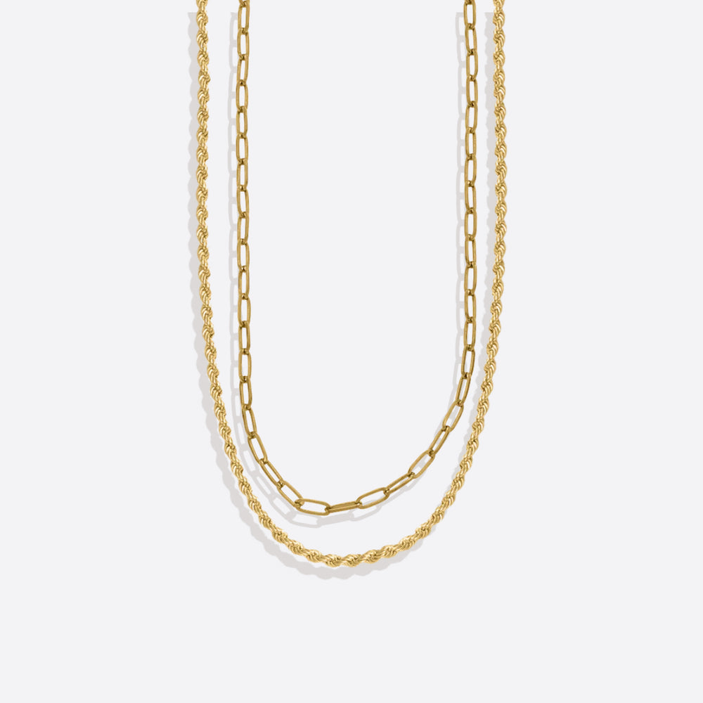 Rope + Paperclip Chain Set - 18k Gold Plated