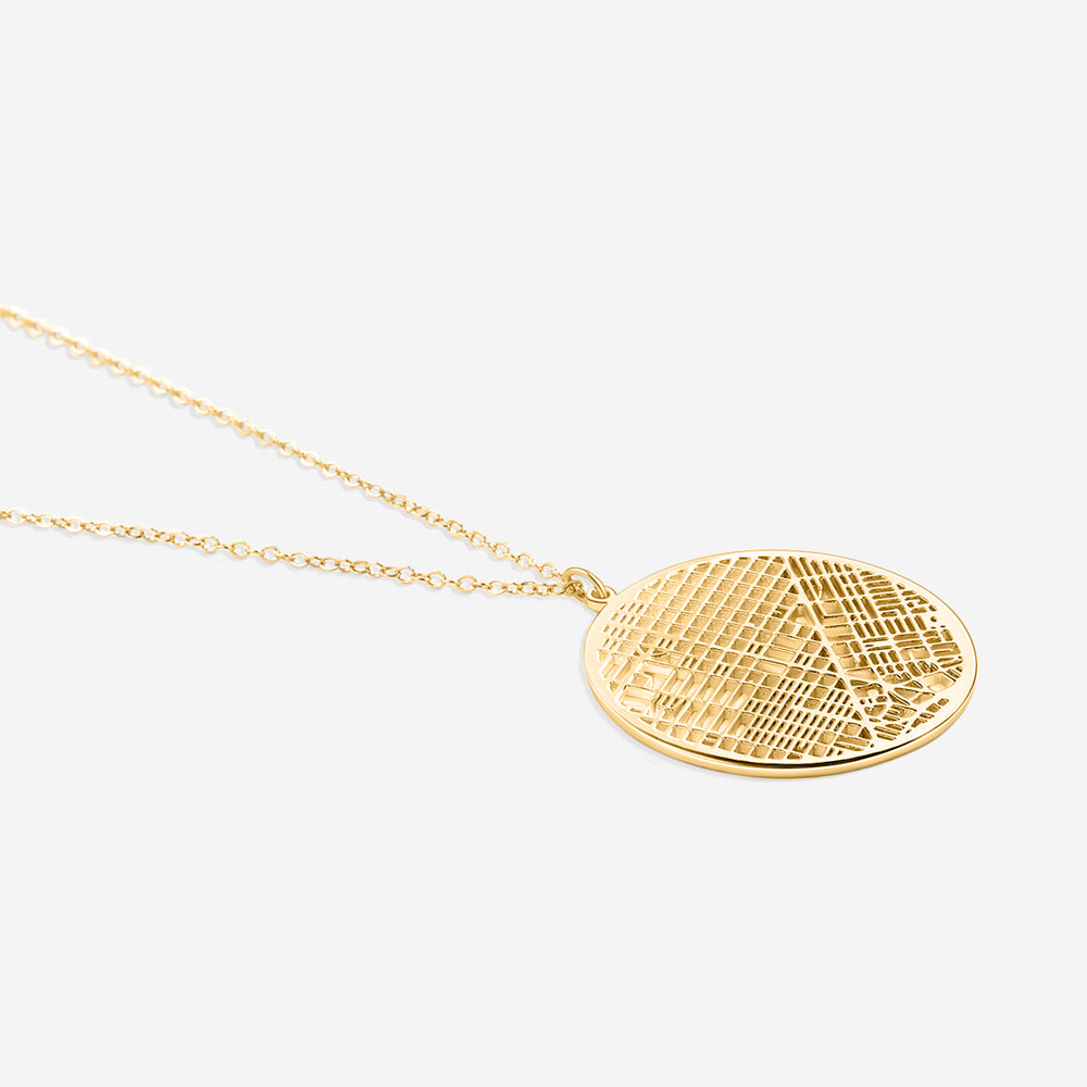 Custom Map Pendant Necklace - 18k Gold Plated / Circle