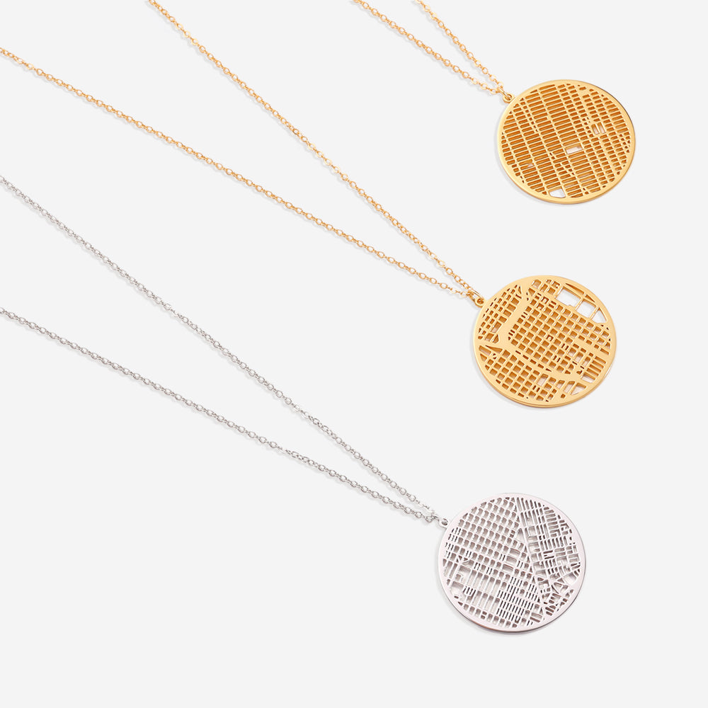 Custom Map Pendant Necklace - 18k Gold Plated / Circle