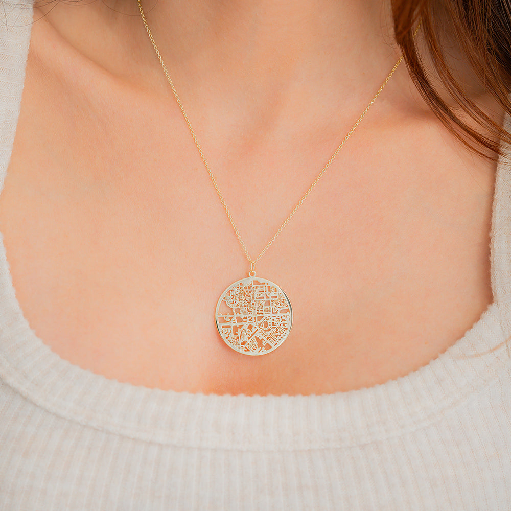 Custom Map Pendant Necklace - 18k Gold Plated / Circle