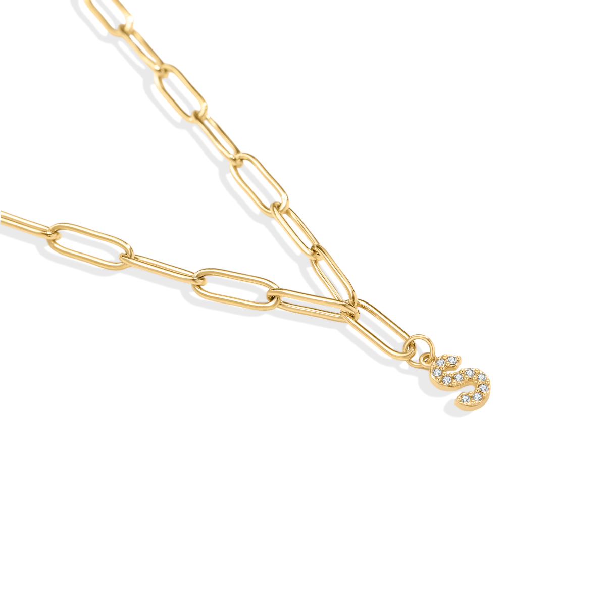 Paperclip Pavé Initial Necklace