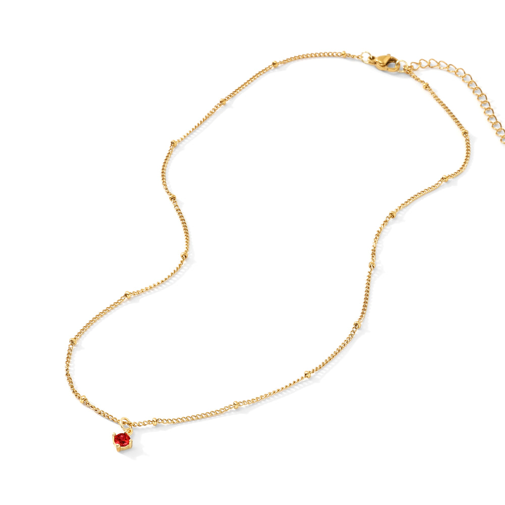 Satellite Chain Birthstone Necklace - Gold / January Garnet / 16" + 2"