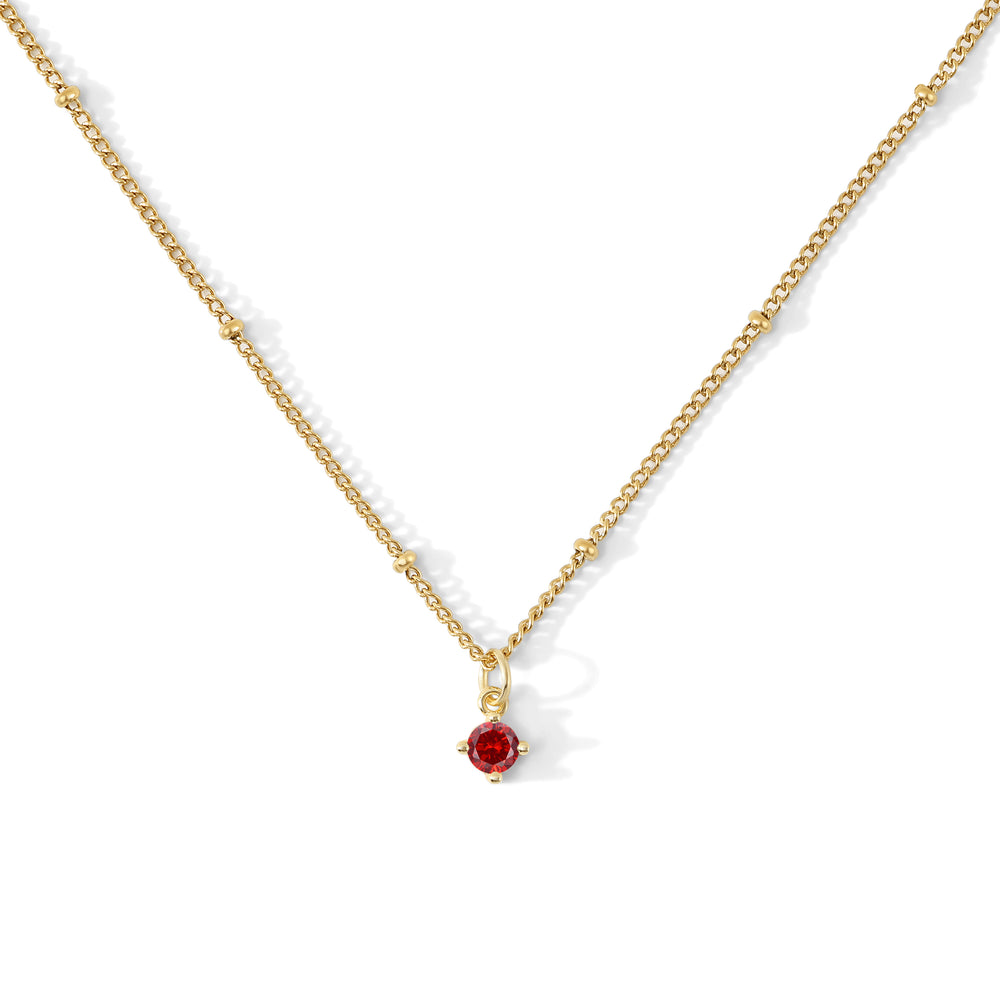 Satellite Chain Birthstone Necklace - Gold / January Garnet / 16" + 2"
