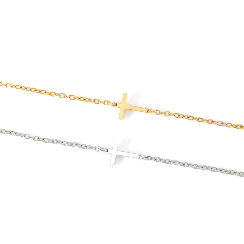 Dainty Sideways Cross Necklace - Gold