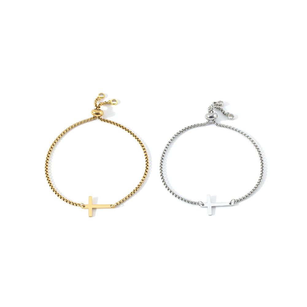 Sideways Cross Slider Bracelet - Gold / 8.5"