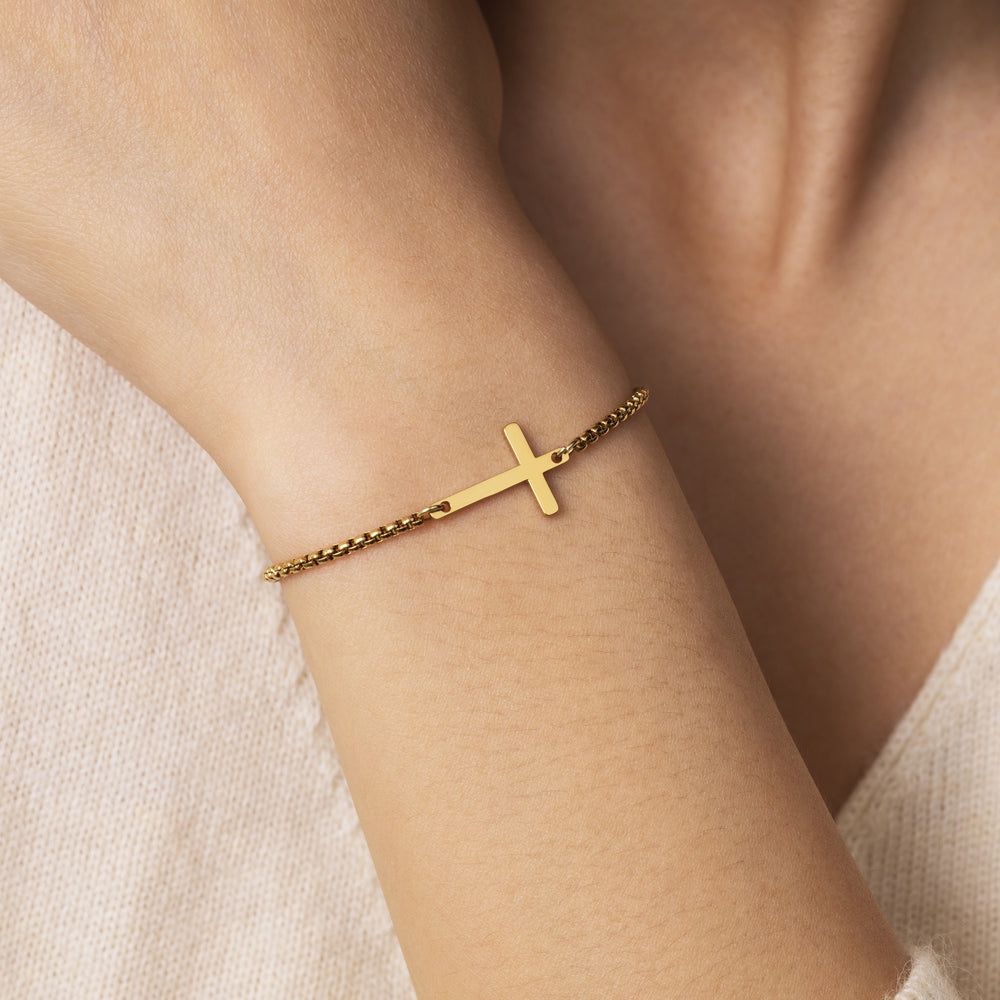 Sideways Cross Slider Bracelet - Gold / 8.5"