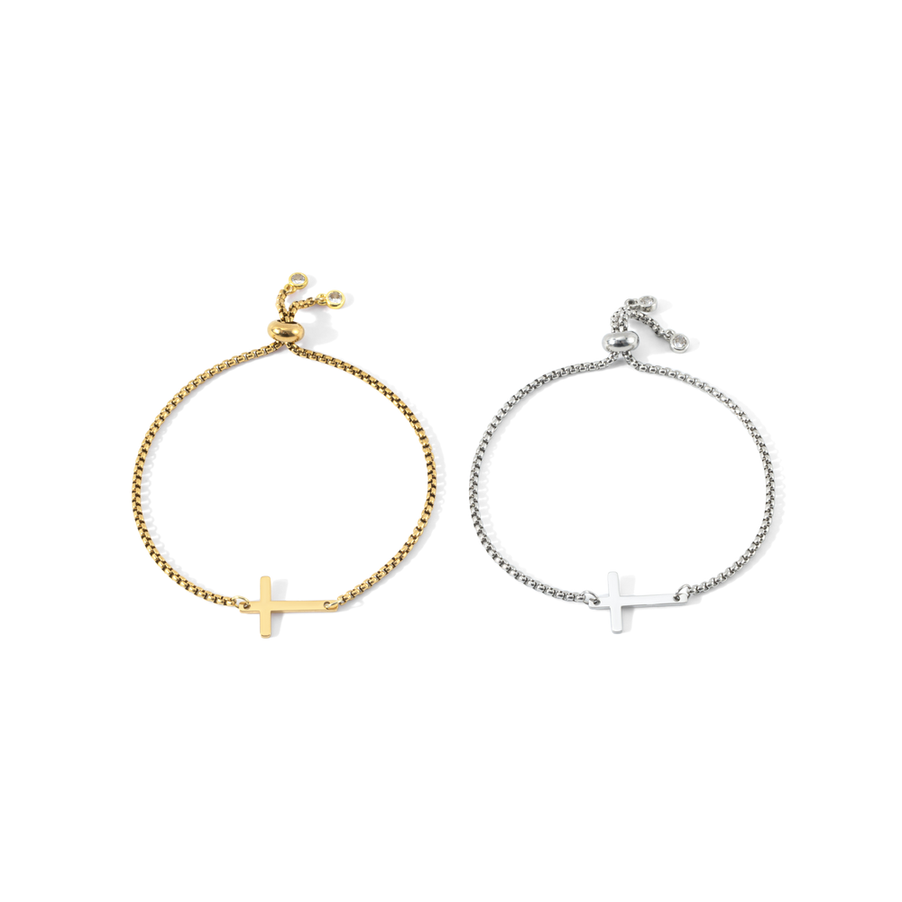 Sideways Cross Slider Bracelet - Gold / 8.5"