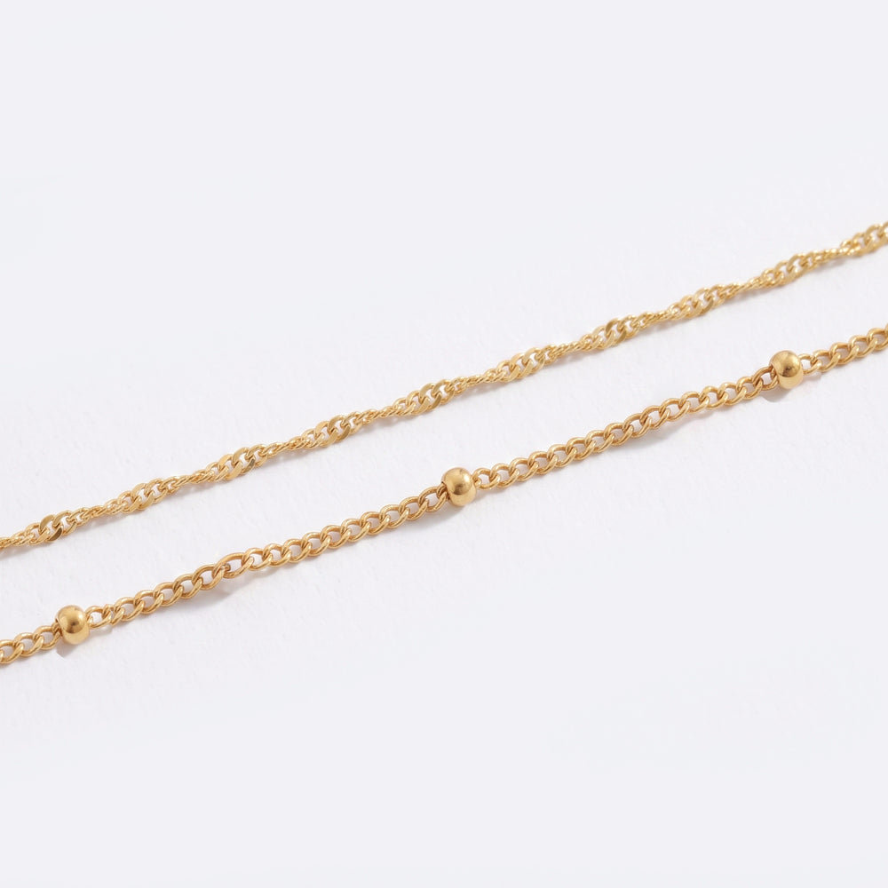 Singapore Twist and Satellite Chain Bracelet Bundle - Gold / 7.5"