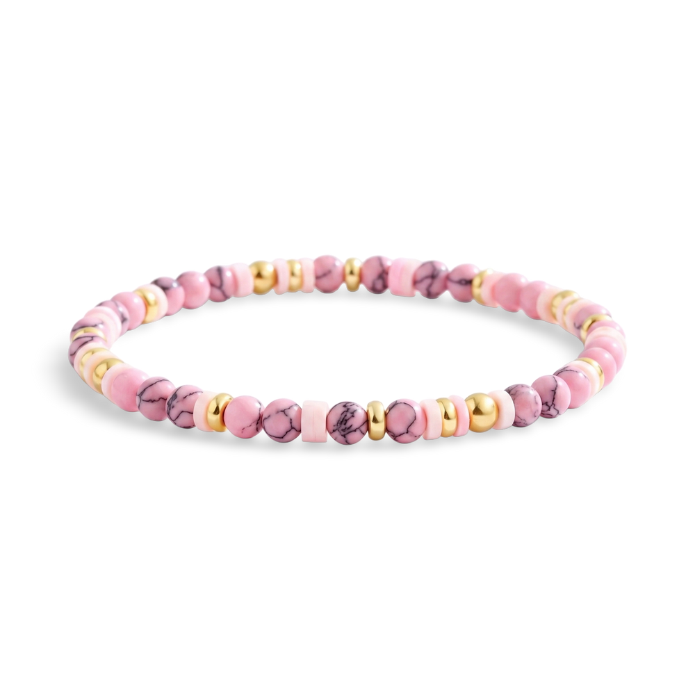 Stacking Birthstone Beaded Bracelet - October Pink Tourmaline / 7"