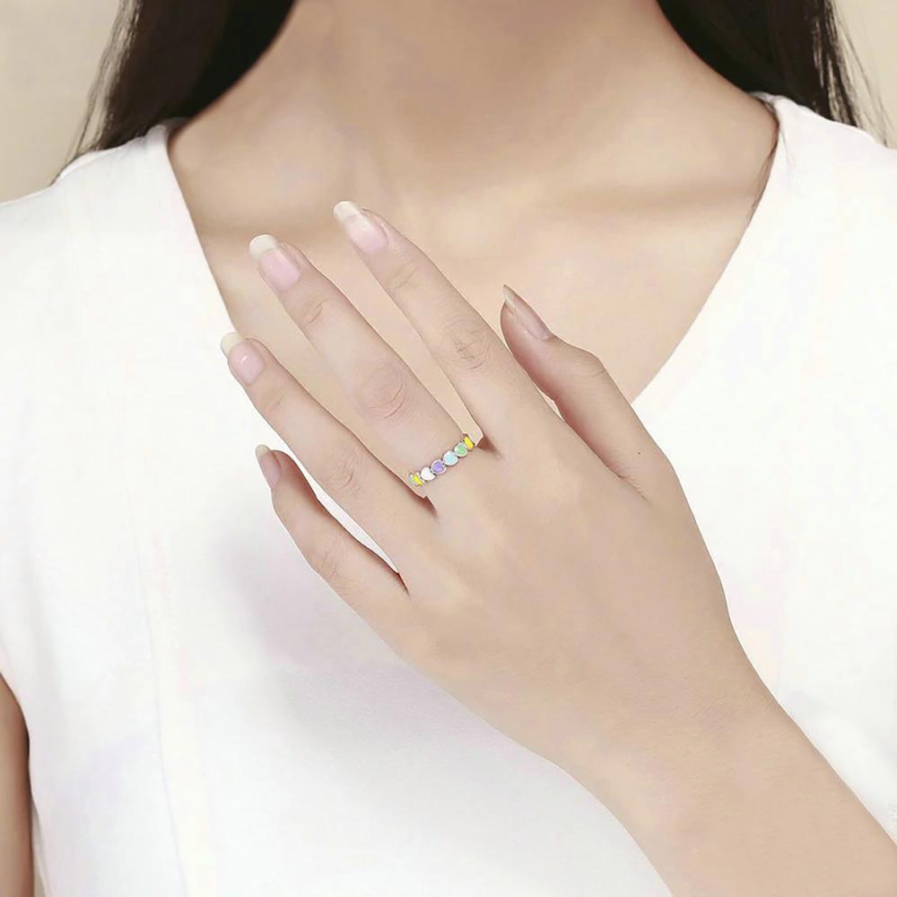 Rainbow Heart Band Ring - Pastel / 11