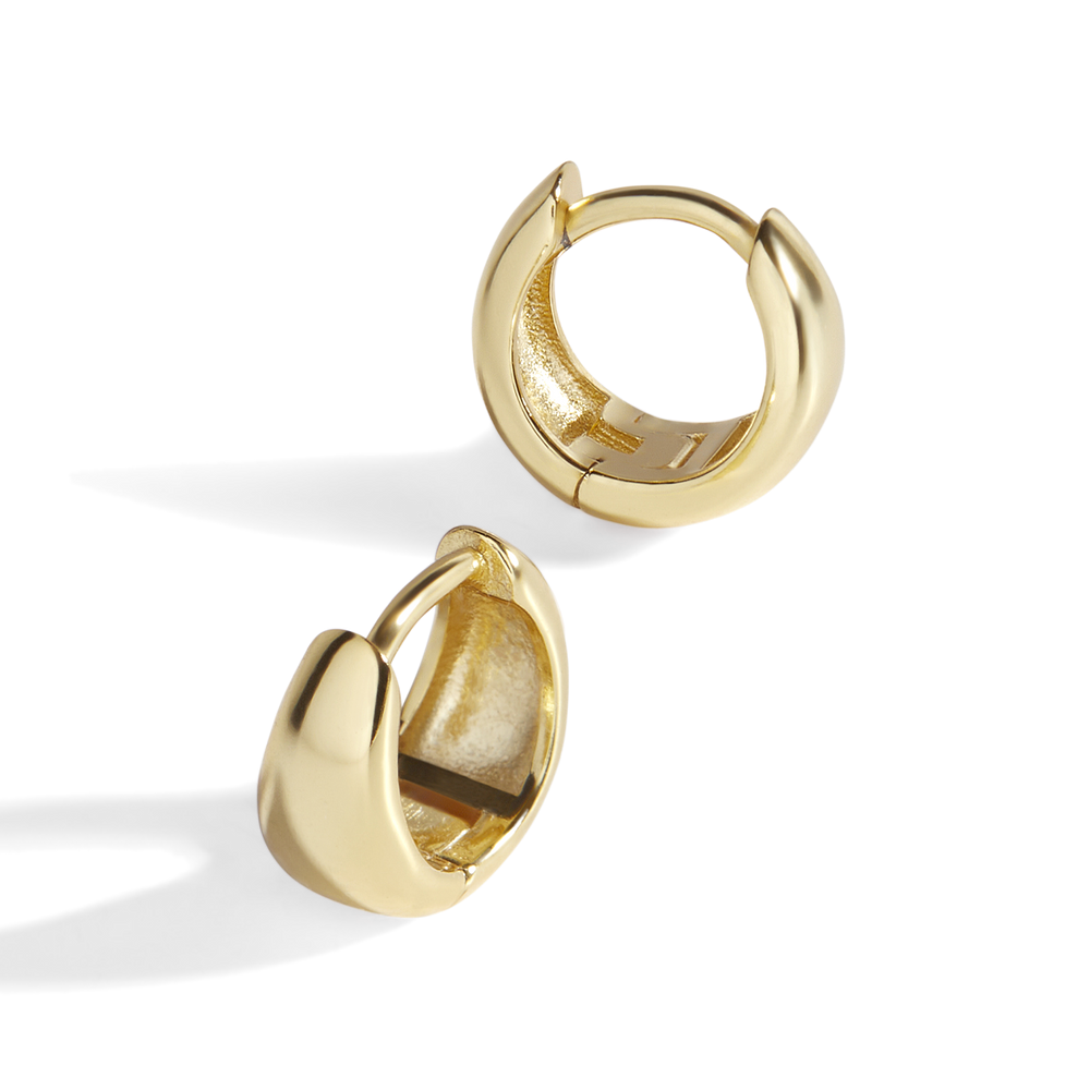 Teardrop Huggie Hoop Earrings - 18k Gold Over Sterling Silver / 12mm