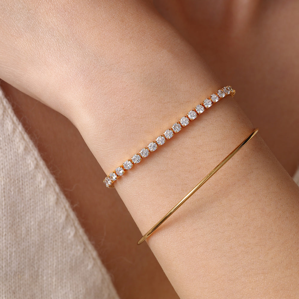 Tennis & Bar Cuff Stack - Gold