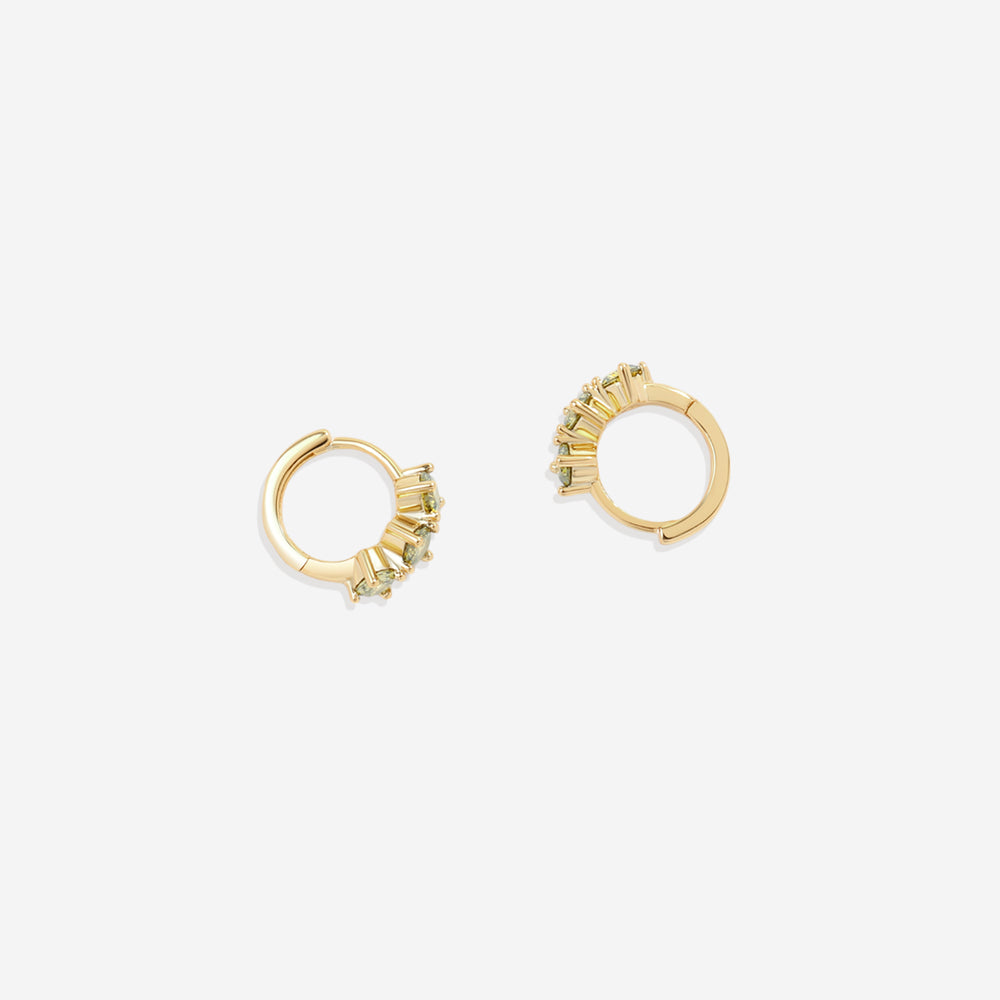 Three-Stone Birthstone Huggie Hoops - January Garnet