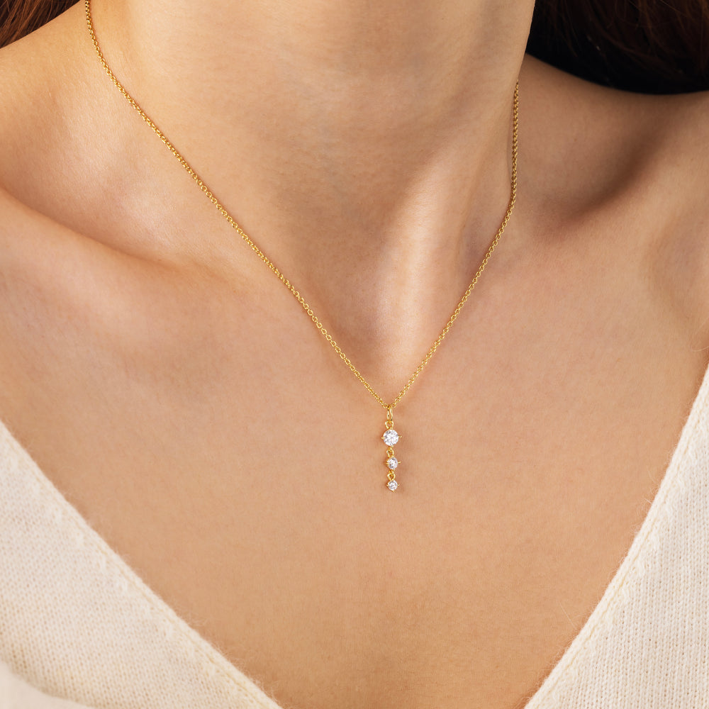 Three Stone Drop Pendant Necklace - Gold