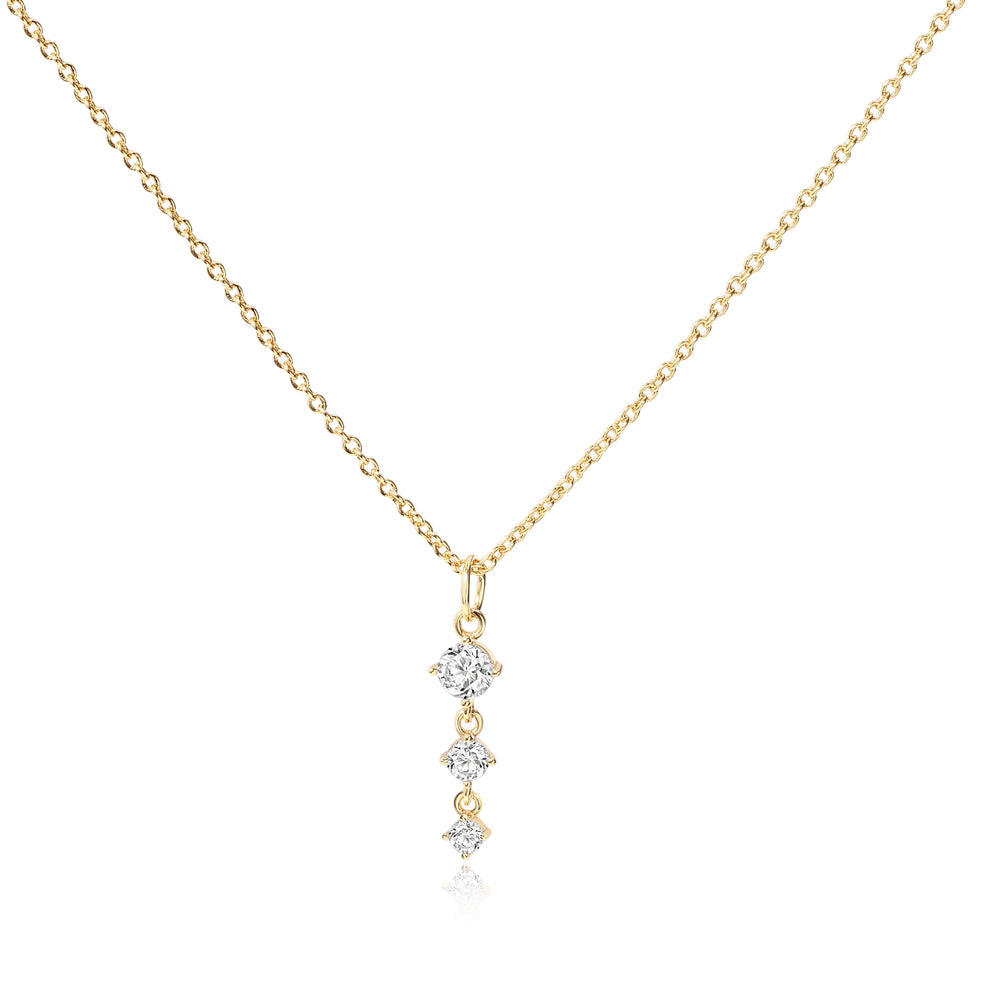 Three Stone Drop Pendant Necklace - Gold