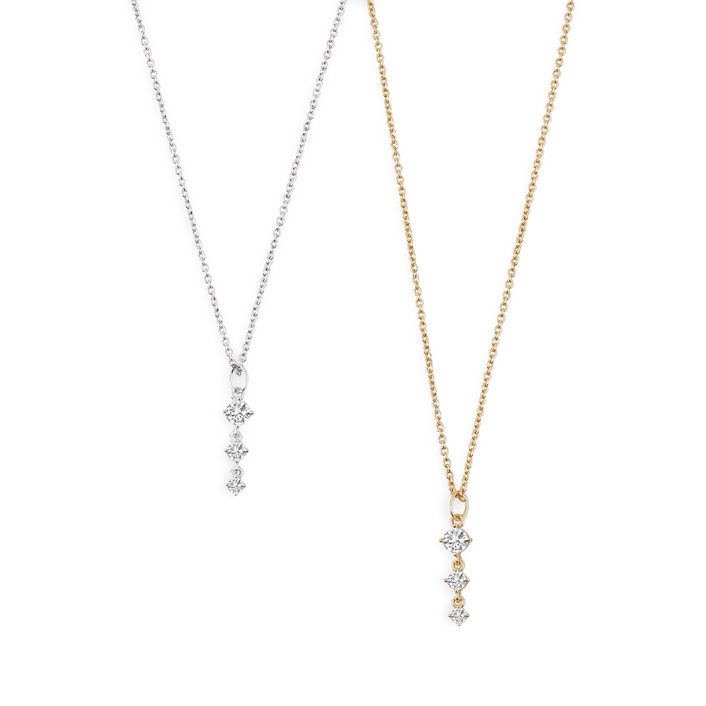 Three Stone Drop Pendant Necklace - Silver