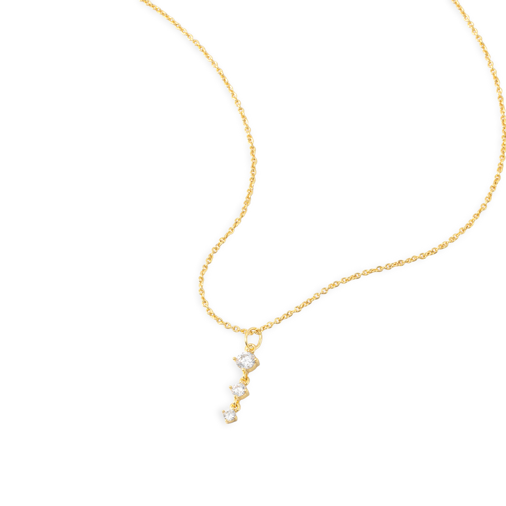 Three Stone Drop Pendant Necklace - Silver