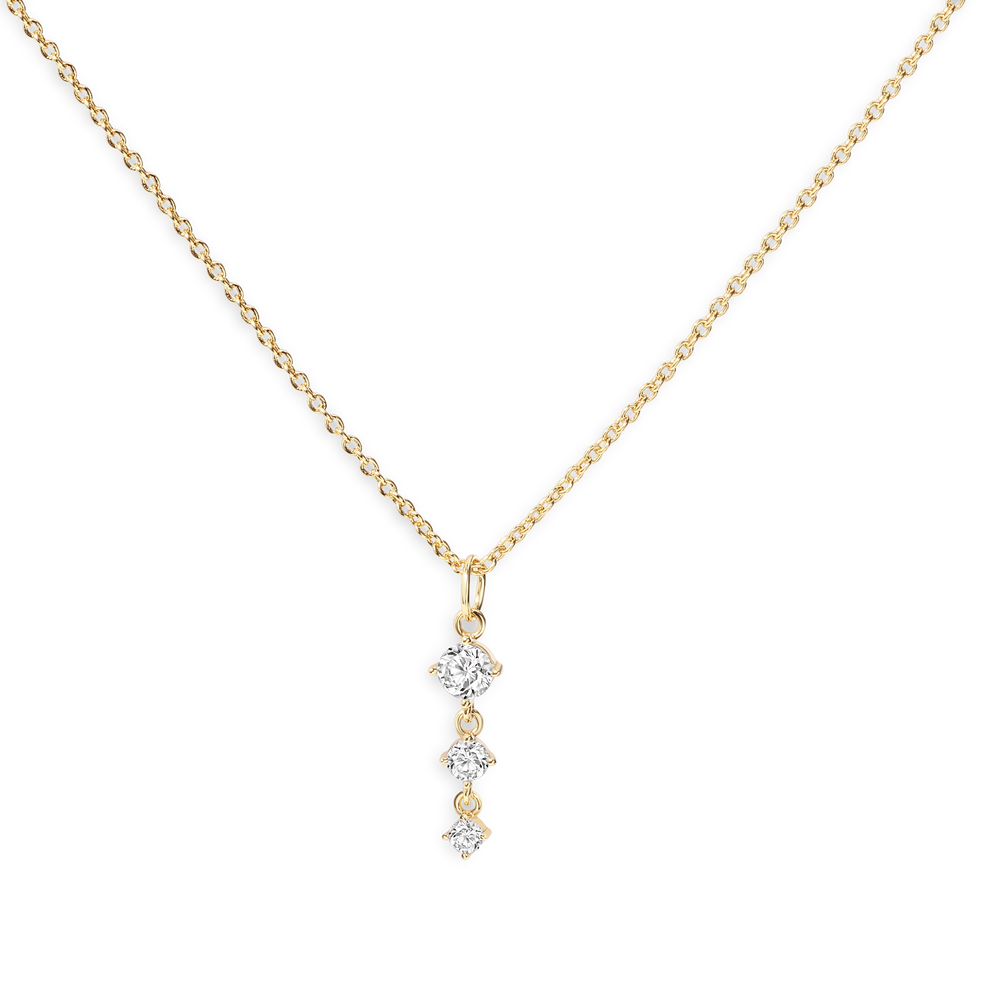Three Stone Drop Pendant Necklace - Gold