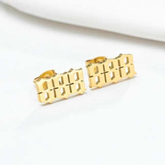 Tiny Angel Number Earrings - 18k Gold Plated / 888