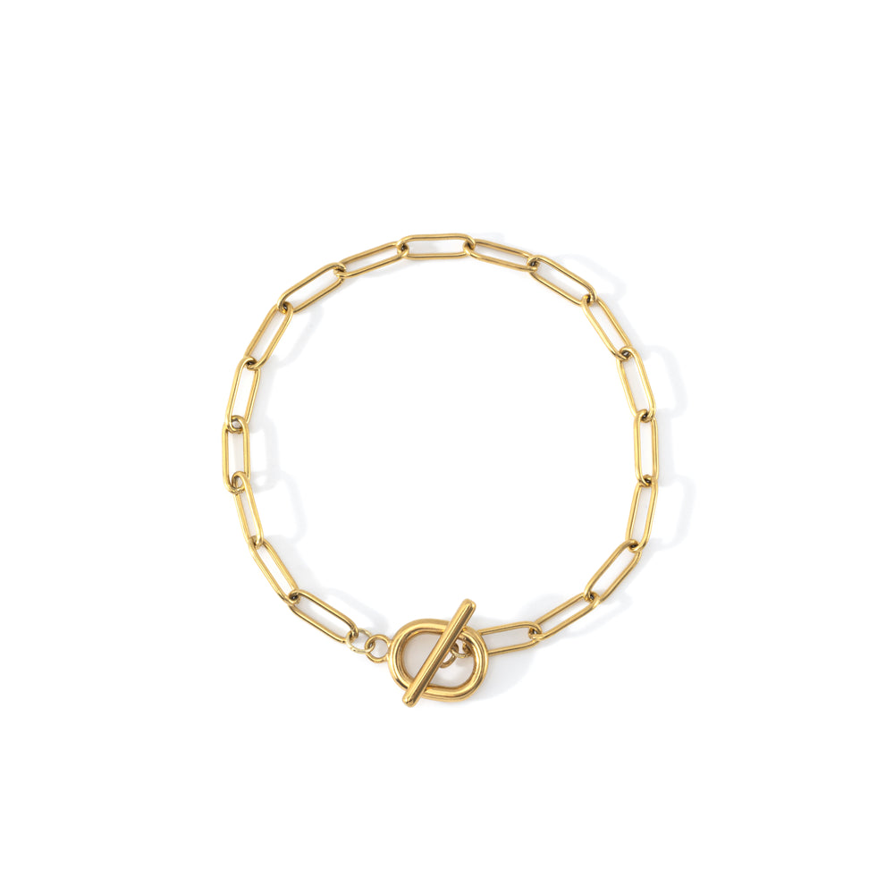 Toggle Clasp Paperclip Chain Bracelet - Gold / 6.5"