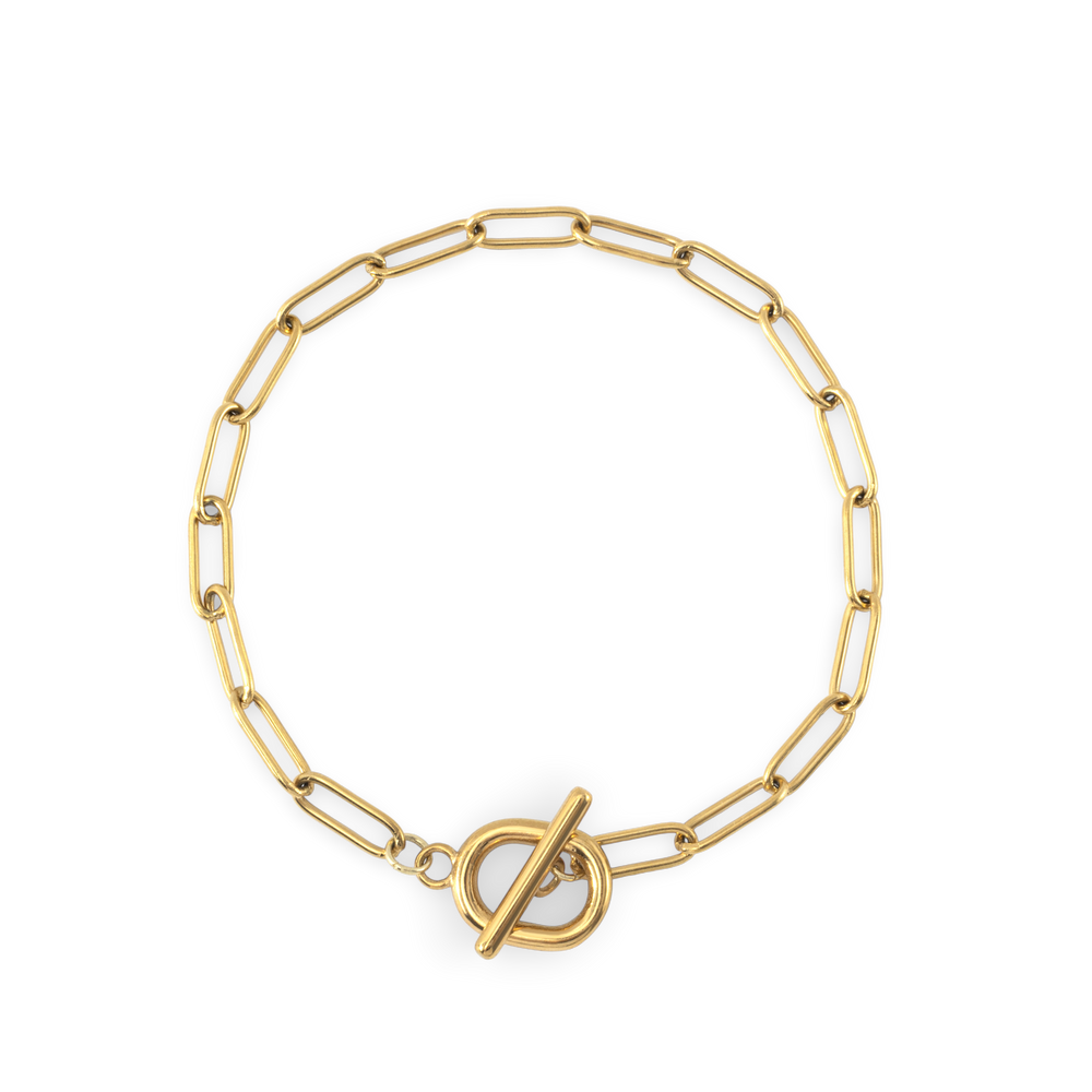 Toggle Clasp Paperclip Chain Bracelet - Gold / 6.5"