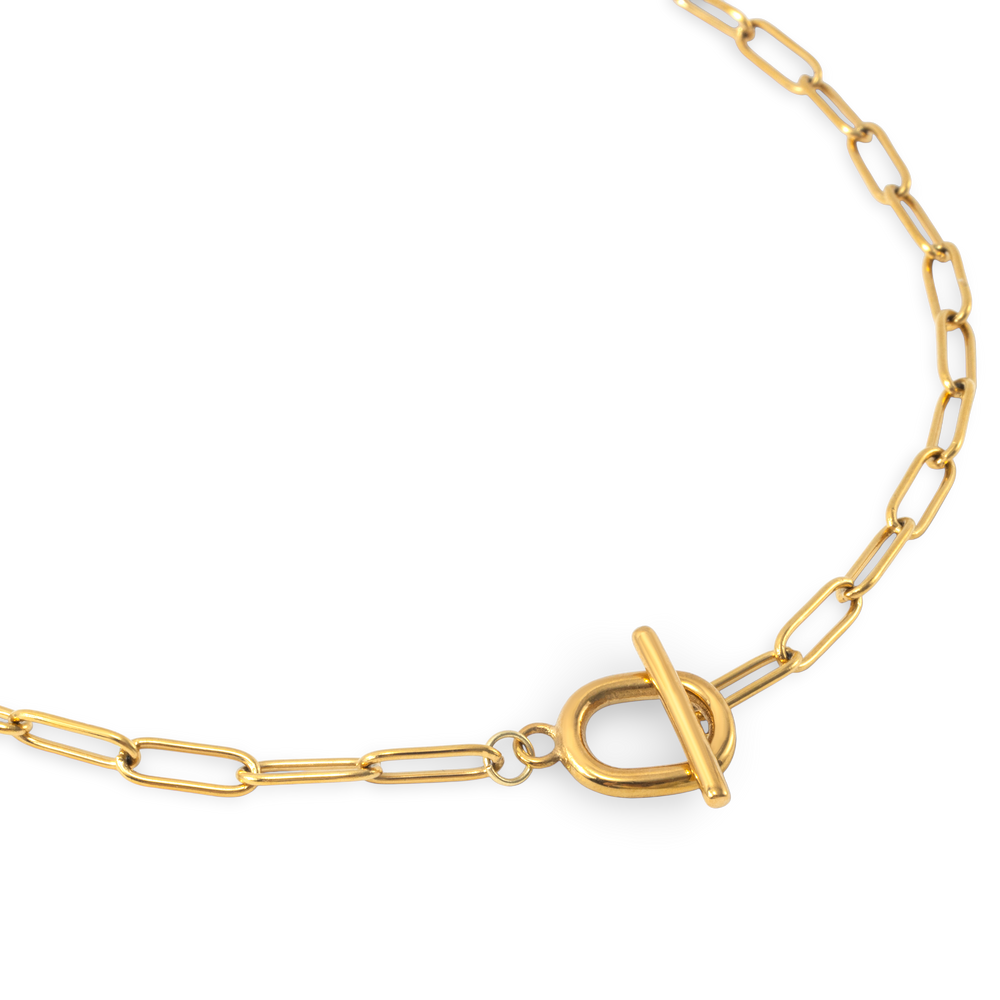 Toggle Clasp Paperclip Chain Necklace - Gold / 18"