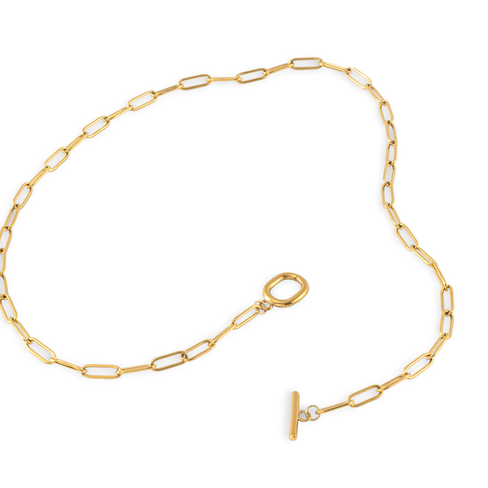 Toggle Clasp Paperclip Chain Necklace - Gold / 18"