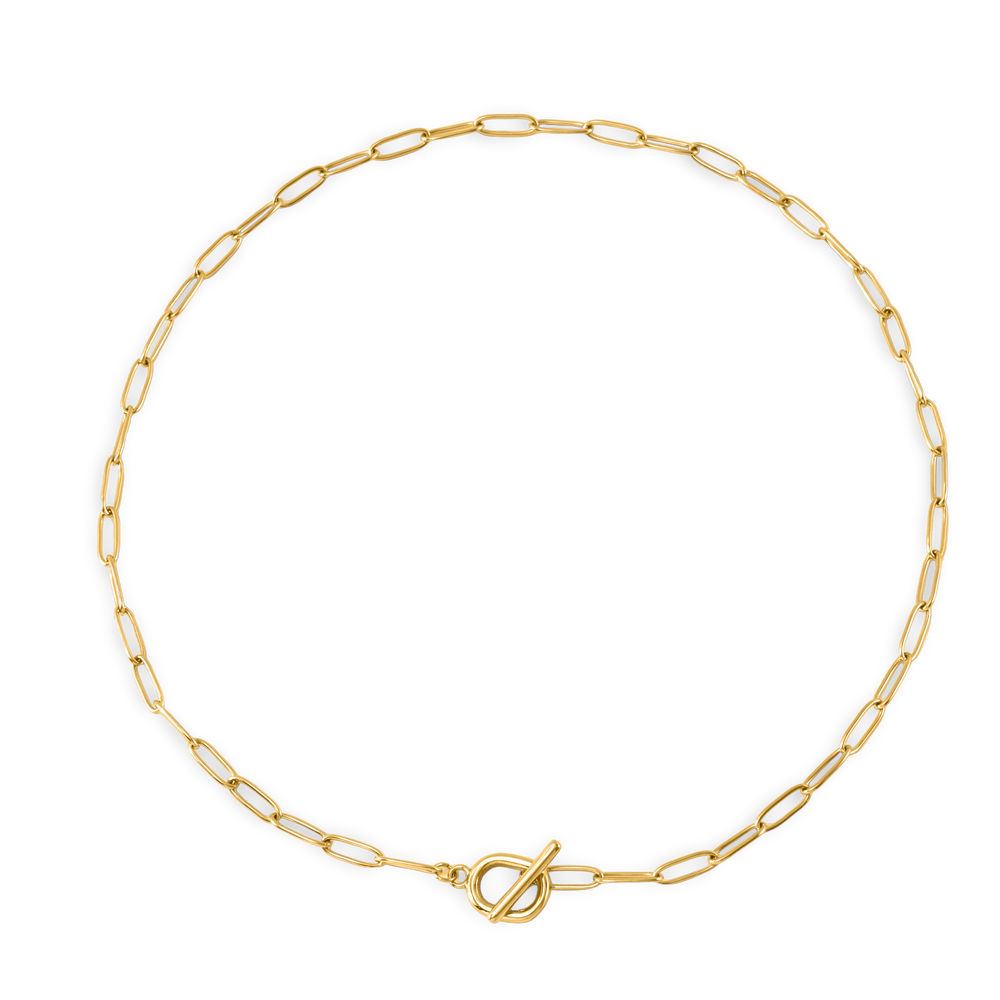 Toggle Clasp Paperclip Chain Necklace - Gold / 18"