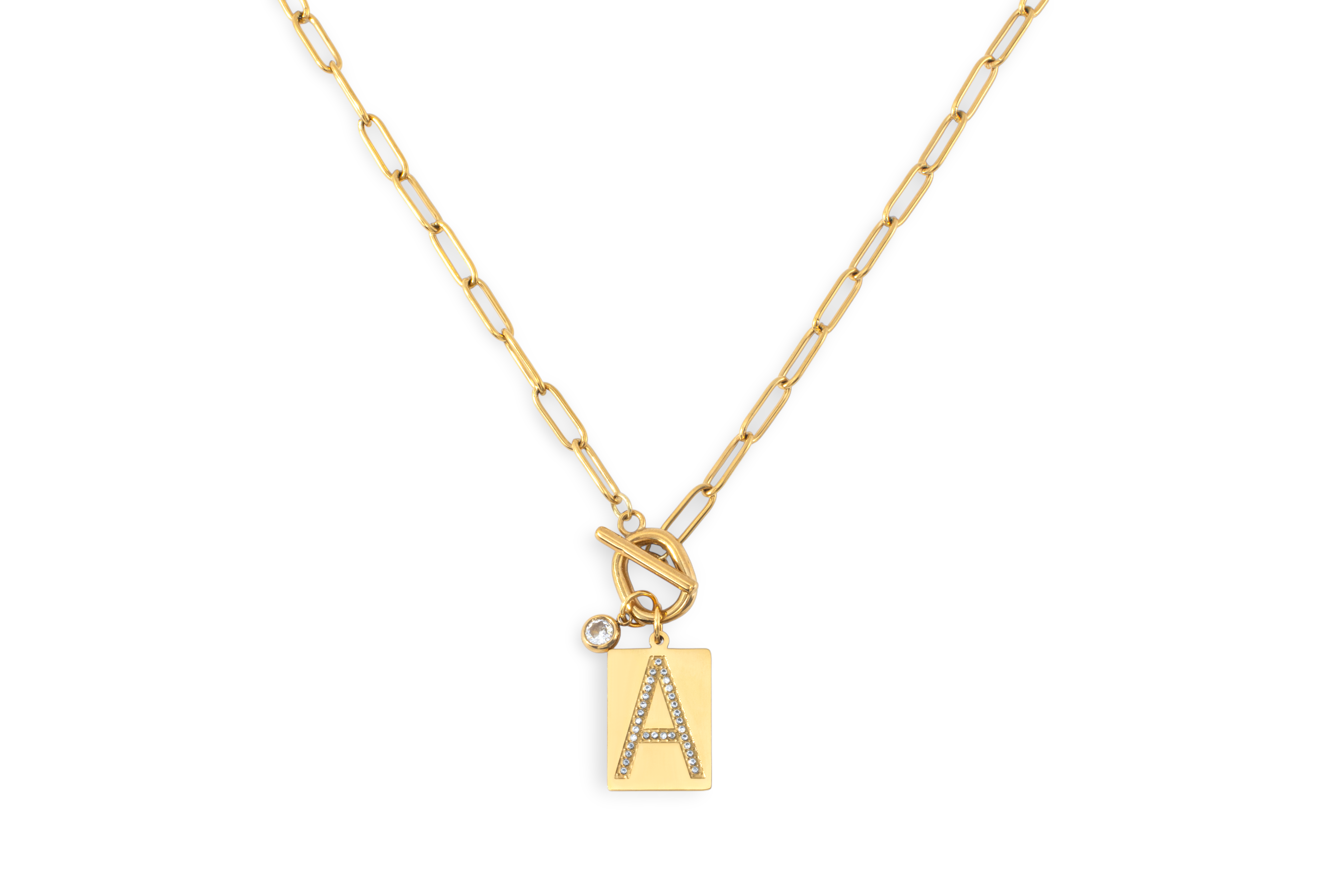 Toggle Necklace with Pavé Initial Pendant