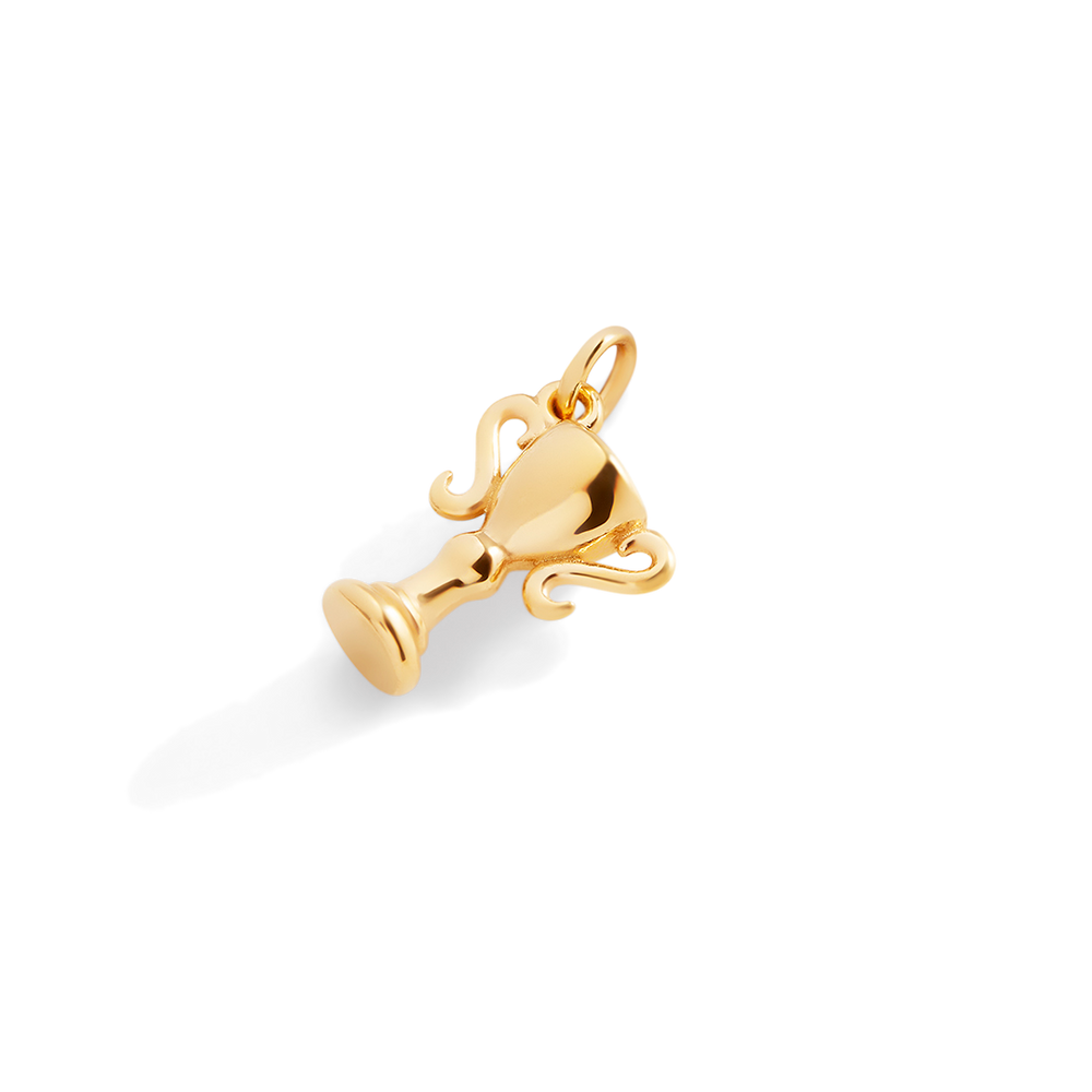 Gold trophy-shaped pendant on a white background