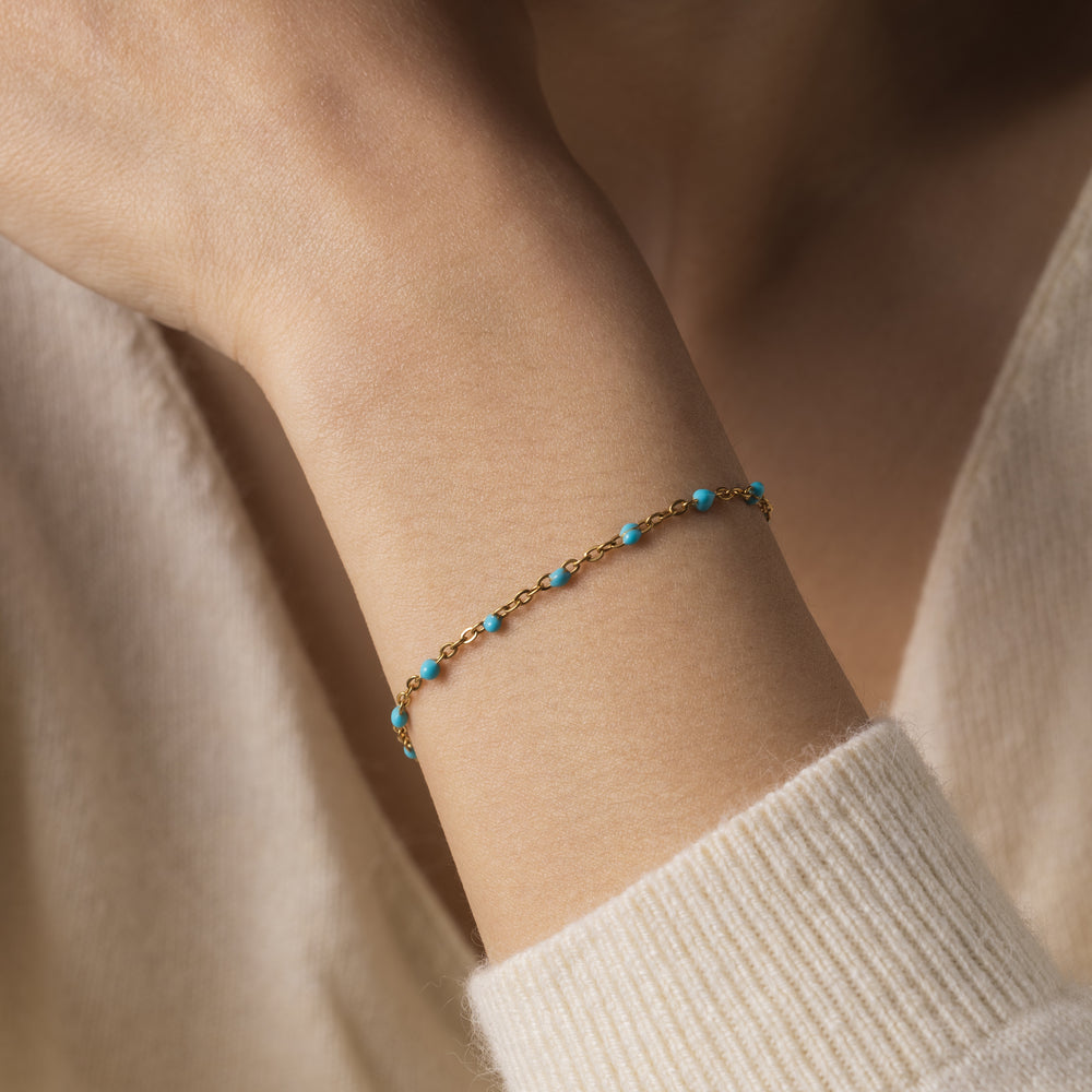 Turquoise Beaded Station Bracelet - Gold