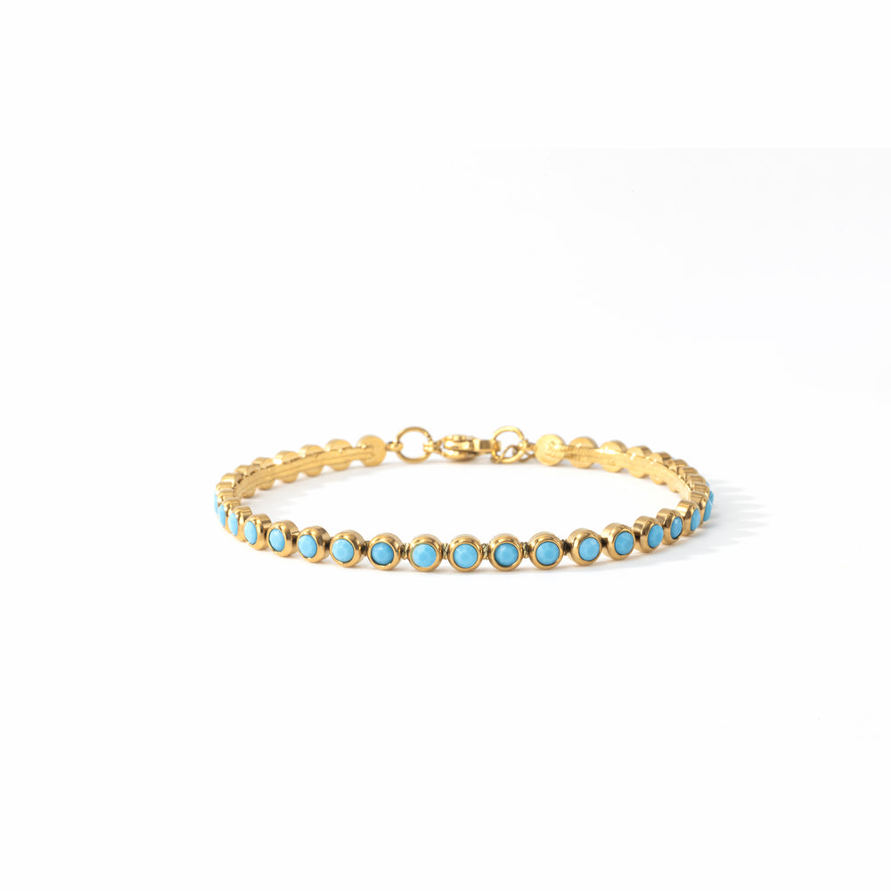 Turquoise Bezel Set Tennis Bracelet - Gold / 6.5" + 1"