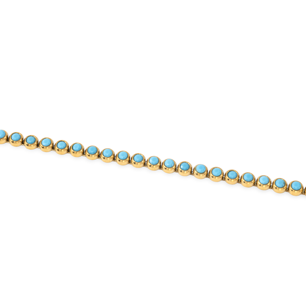 Turquoise Bezel Set Tennis Bracelet - 18k Gold Plated / 6.5" + 1"