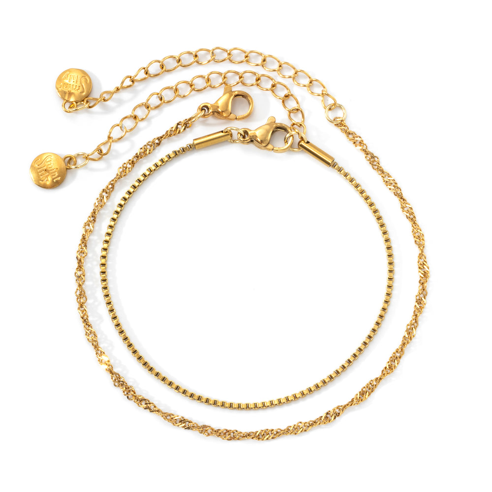 Twist and Box Chain Bracelet Bundle - Gold